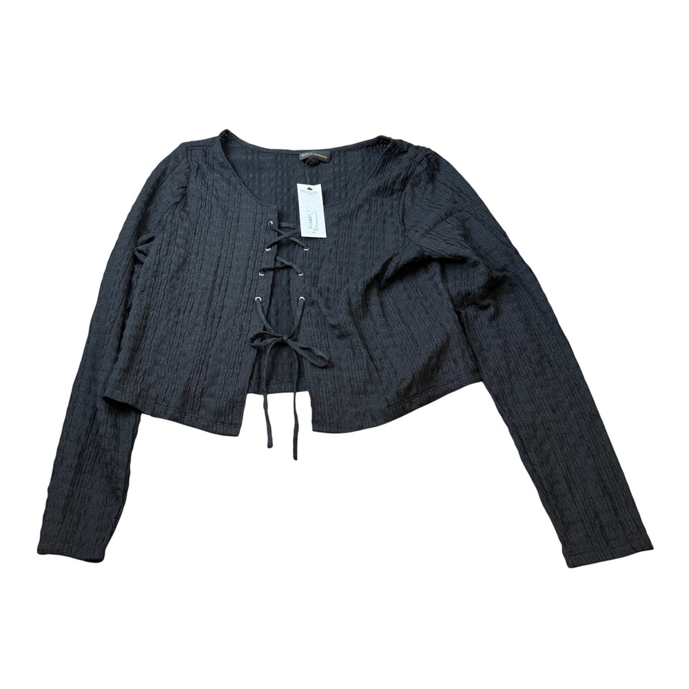 MSRP $54 Bold Elements Womens L Black Long Sleeve Tie Front Crop Top